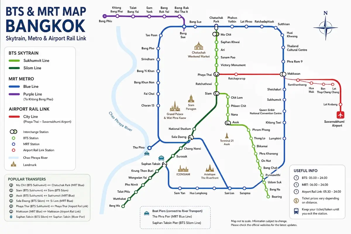 Карта BTS и MRT Бангкока